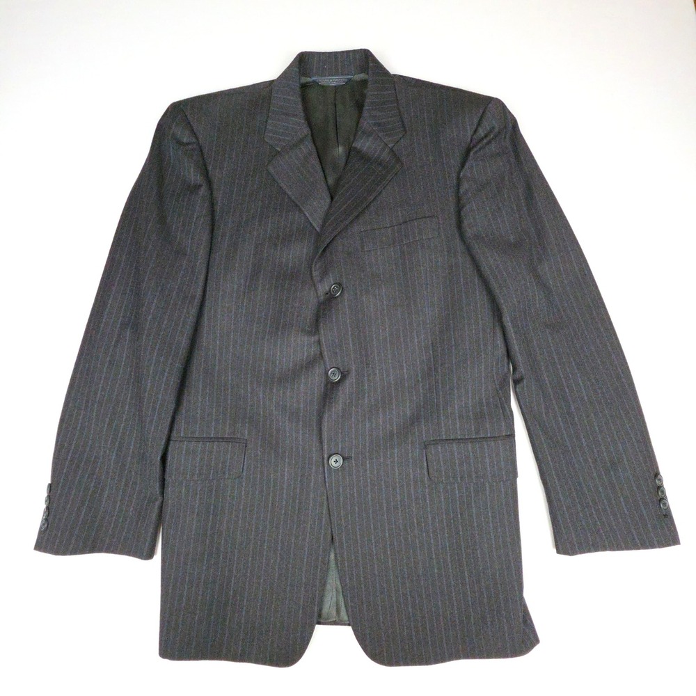 Gieves & Hawkes Claridge Pinstripe Wool Blazer Sport Coat Mens 40R Charcoal Grey